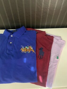 Lot of 3 Polo by Ralph Lauren Men’s Royal Blue, Burgundy & Light Pink Polo Trio